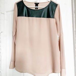 ANN TAYLOR Long-Sleeve Nude & Black Blouse